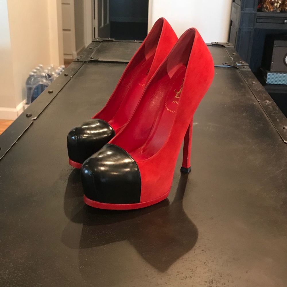 YSL Tribute Tribtoo Pumps Suede Cap Toe Size 38